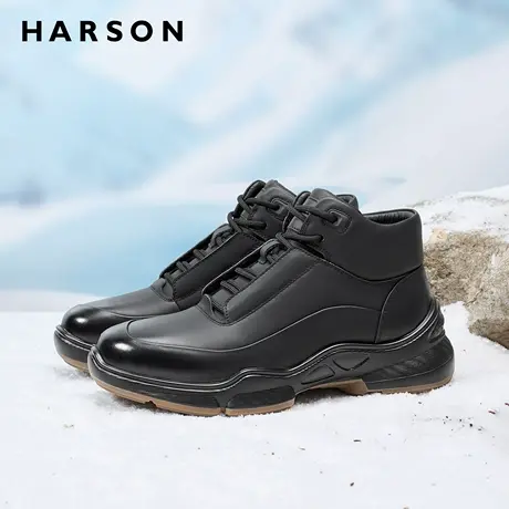 哈森靴子男鞋冬季加绒皮鞋男士冬鞋保暖棉靴防滑户外运动高帮棉鞋商品大图