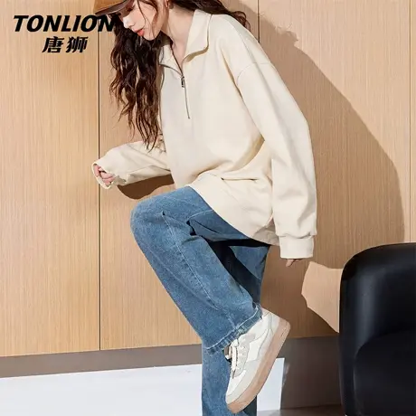 唐狮官方半拉链卫衣女2026新款春季美式宽松大码翻领Polo衫上衣VC图片
