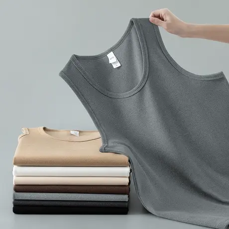 300g重磅男士背心秋冬健身运动坎肩无袖t恤双面德绒纯色打底马甲商品大图