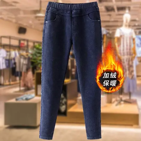 中年大码女装妈妈冬季加绒小脚裤松紧腰加厚弹力显瘦休闲裤200斤商品大图