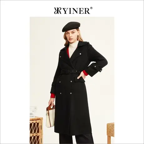 YINER音儿女装2022冬季新款长款赫本风羊毛呢大衣商品大图
