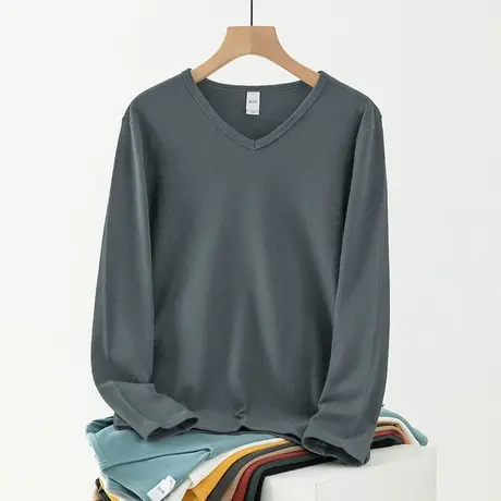 德绒长袖t恤男生保暖V领上衣服双面绒秋冬潮流内搭打底衫秋衣小衫图片