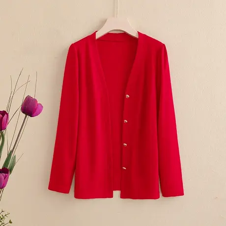 V领针织衫女开衫2023秋冬新款薄款外搭长袖内搭外穿纽扣毛衣外套图片