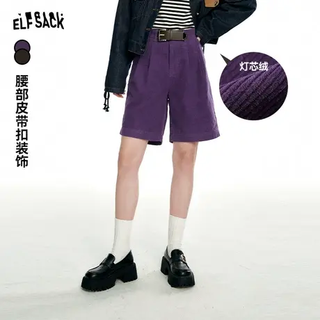妖精的口袋高腰复古休闲短裤女2023秋冬新款灯芯绒宽松显瘦五分裤图片