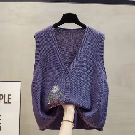 刺绣v领针织开衫马甲背心女2023秋装新款宽松外穿马夹毛衣坎肩潮商品大图