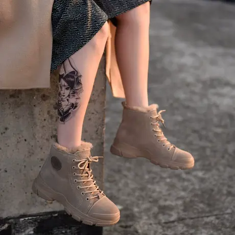 Artmu阿木冬季鞋棉鞋女冬 加绒皮靴短筒英伦风马丁靴工装靴女靴子商品大图