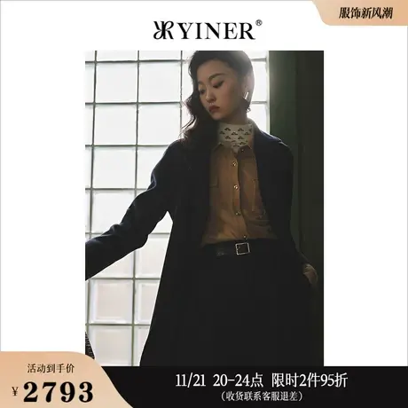 YINER音儿女装冬季纯羊毛含羊绒双面呢大衣商品大图