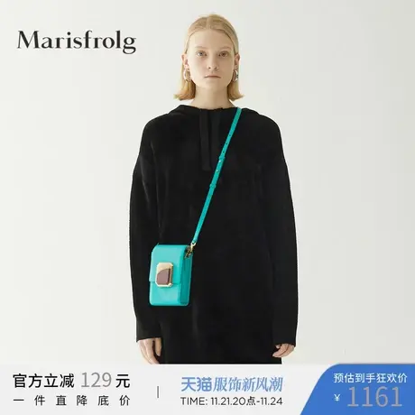 Marisfrolg玛丝菲尔2020秋季新款连帽套头毛衣中长款黑色针织衫商品大图