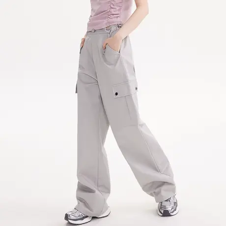 尔给灰色直筒工装裤女小个子2023新款裤子夏季薄款休闲百搭长裤商品大图