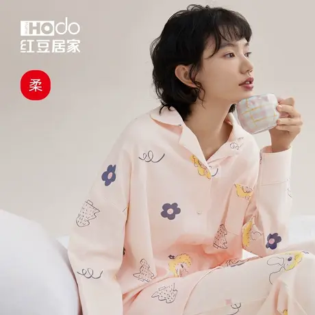 红豆居家柔柔棉纯棉睡衣女秋冬季长袖宽松插画可爱家居服套装商品大图