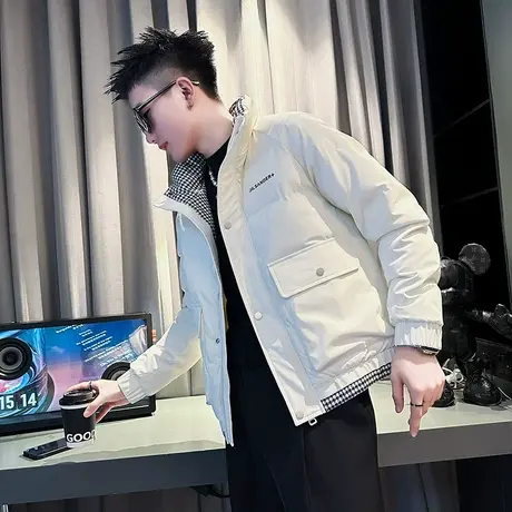 冬季时尚休闲撞色格子工装潮牌加厚棉衣网红潮流百搭ins帅气外套图片