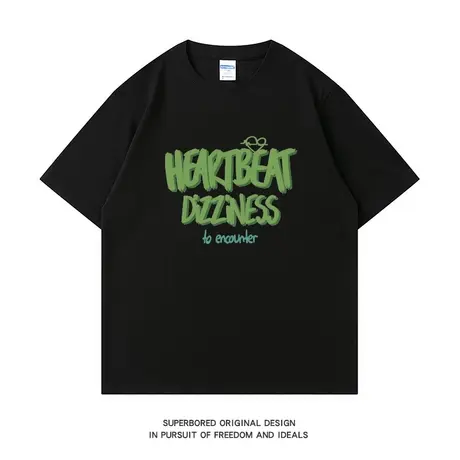 夏季美式涂鸦字母印花短袖T恤男青少年宽松休闲半袖潮牌打底体恤图片