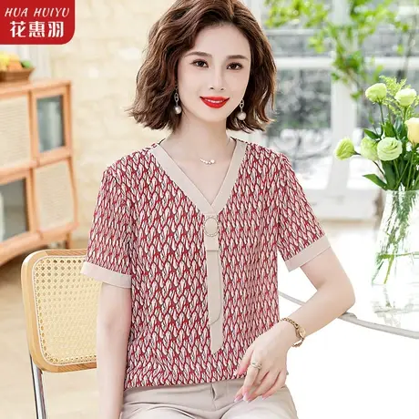 妈妈洋气短袖T恤衫中年女夏装上衣中老年减龄衬衫时尚小衫40岁50商品大图