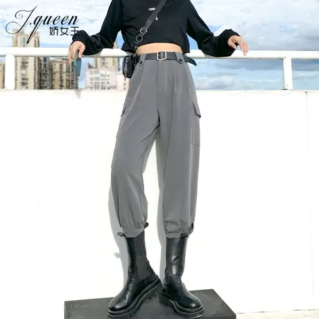 工装裤女高腰九分秋季新款港味潮流宽松直筒休闲裤显瘦束脚萝卜裤商品大图