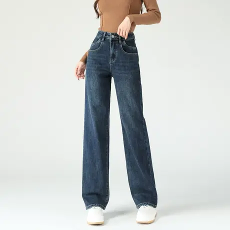 时尚加厚百搭长款牛仔裤女士2023年冬季新款百搭休闲直筒显瘦裤子商品大图