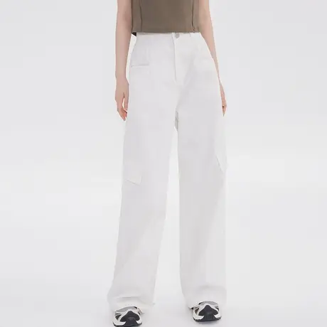 尔给白色裤子直筒宽松夏季休闲日系工装裤女2023新款小个子阔腿裤商品大图