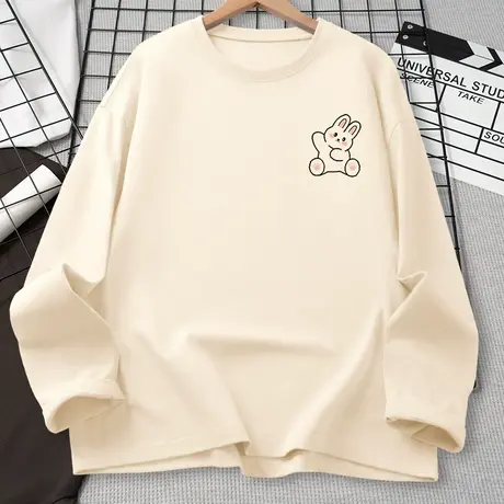 长袖t恤女春秋薄款2023新款圆领宽松体恤秋季百搭打底衫内搭衣服图片