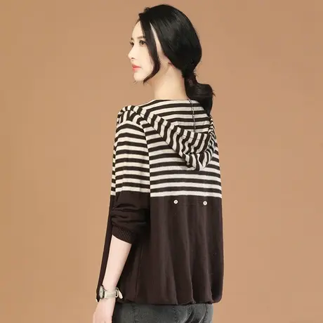 韩潮袭人复古连帽条纹开衫针织衫女2024春装新款长袖毛衣外套薄款图片