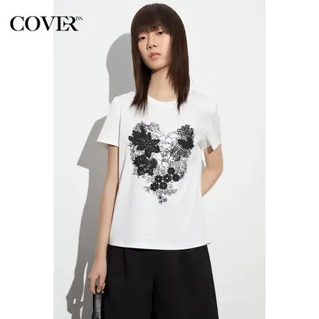 COVER夏季丝光棉重工绣花印花T恤商品大图