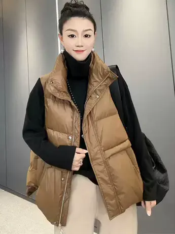 不规则口袋羽绒马甲女时尚宽松显瘦白鸭绒坎肩背心欧货保暖外套潮商品大图