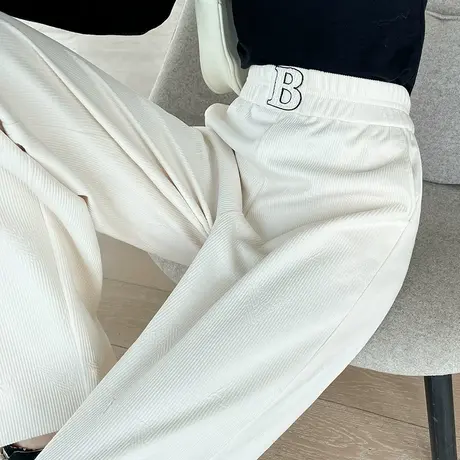 白色阔腿裤女2023年春秋新款高腰垂感直筒宽松针织休闲拖地长裤潮商品大图