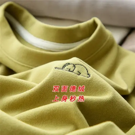 双面德绒舒适百搭圆领直筒长袖T恤打底衫女2023秋冬新款百搭上衣图片