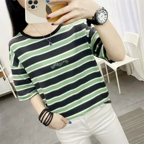 条纹学生针织正肩短袖t恤女夏2023新款设计感小众小个子上衣体恤商品大图