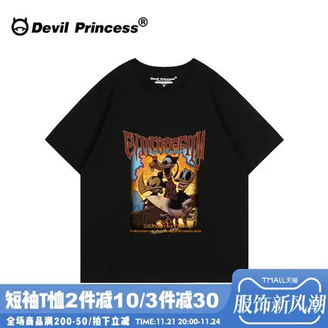 hiphop小众嘻哈卡通潮牌黑色t恤女宽松大版摇滚风显瘦半袖上衣夏图片