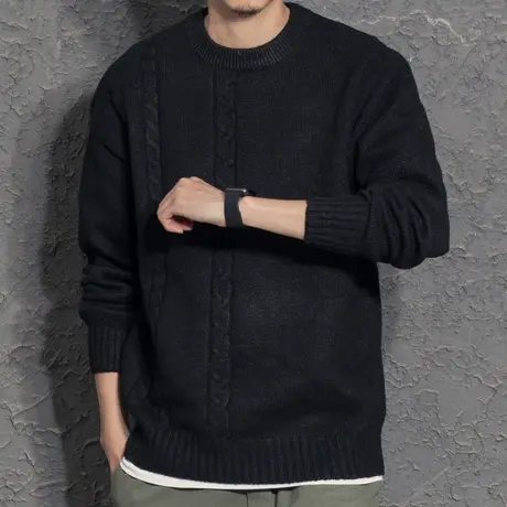 奕飏男装2021新款圆领毛衣男士秋冬季加厚打底针织衫线衣外套潮牌商品大图