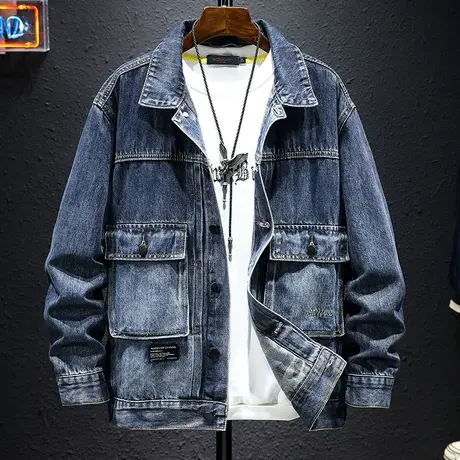 秋季新款工装夹克男潮牌牛仔外套宽松大码男装美式休闲衣服男褂子商品大图
