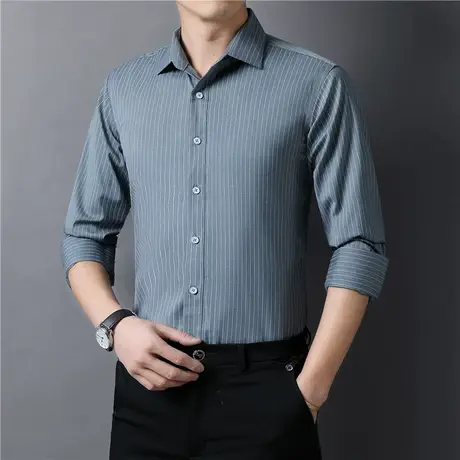 条纹衬衫男长袖2022春秋新款抗皱免烫时尚休闲衬衣商务高级感寸衫商品大图