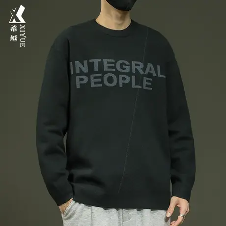 希越12针保暖圆领毛衣男2023冬季新款宽松大码男士针织衫美式外套商品大图