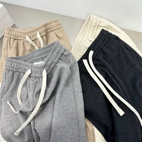 ins超火运动阔腿长裤女秋冬加绒加厚宽松直筒高腰休闲拖地裤子潮图片