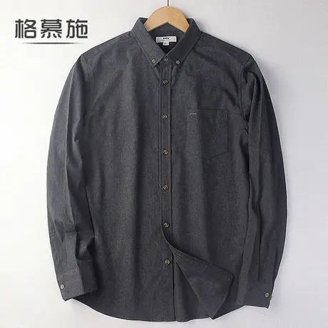 格慕施纯棉舒适休闲衬衣男士春秋大码宽松商务磨毛长袖衬衫寸衣服图片