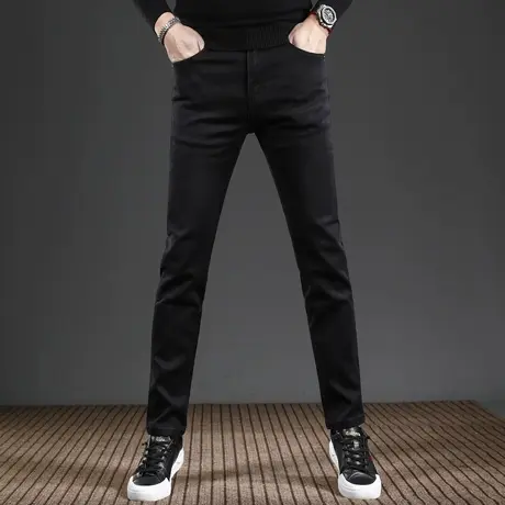 高级黑色牛仔裤男款秋冬款修身小脚2023新款韩版弹力简约男装裤子图片