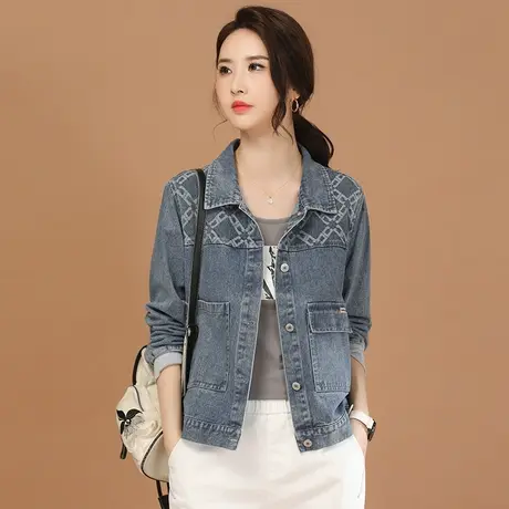 韩潮袭人复古拼接牛仔短外套女2024春季新款休闲百搭夹克上衣图片