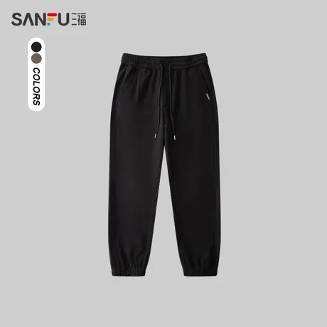 三福2023冬季男士重磅净色牙签条收脚休闲裤 宽松卫裤男481329商品大图
