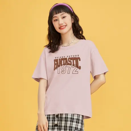 【99元/4件】真维斯Z+女装 百搭短袖T恤纯棉宽松圆领印花上衣X图片