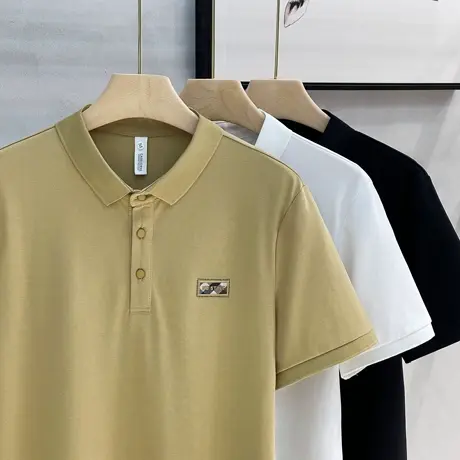 凉感科技索罗娜冰爽棉夏季男士商务翻领时尚印花POLO衫短袖T恤男图片