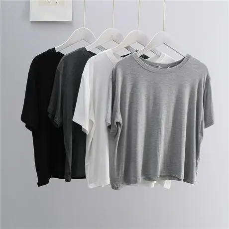 莫代尔短袖T恤女夏季木代尔短款宽松纯色半袖显瘦上衣学生休闲T恤商品大图