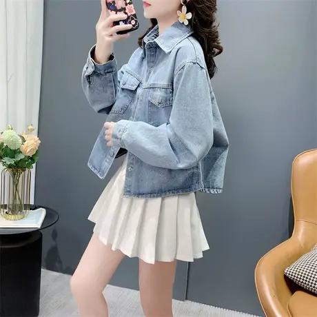 短款小个子牛仔外套女春秋2024年新款韩版宽松百搭休闲设计感上衣商品大图