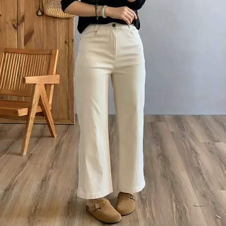 dza 高腰显瘦宽松阔腿直筒裤子女春秋新款休闲裤百搭纯棉复古长裤图片