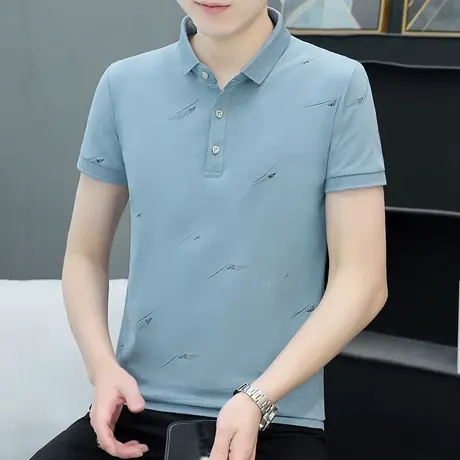 Polo衫男装2023新款潮流白色翻领t恤男短袖纯棉宽松ins半袖体恤衫商品大图