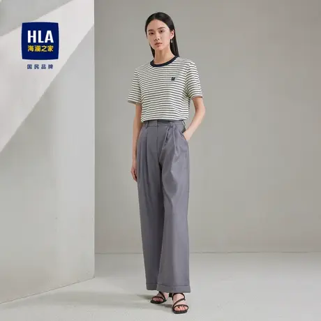 HLA/海澜之家时尚条纹短袖T恤2024春夏新款圆领休闲女装商品大图