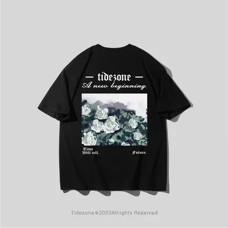 Ohlyah美式植物花海字母重磅短袖T恤男夏季潮牌宽松学生定制班服图片