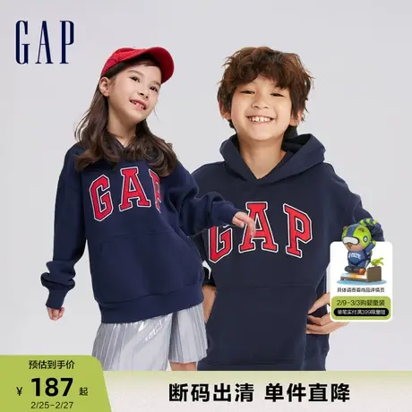 【断码优惠】Gap男女童秋季LOGO碳素软磨抓绒卫衣连帽衫784963商品大图