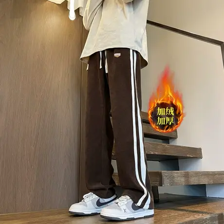 美式ins高街裤子男潮牌秋季宽松直筒阔腿垂坠感拖地运动休闲长裤商品大图