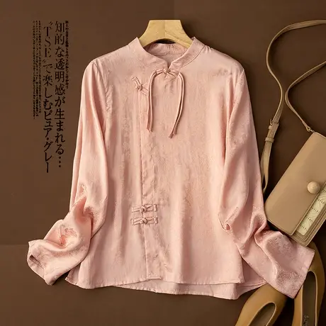 享永子【江南花坊】新中式复古文艺国风上衣优雅长袖印花茶服斜襟商品大图