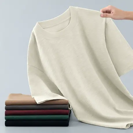 350g重磅纯棉t恤男短袖夏季宽松圆领体恤美式潮流竹节棉纯色半袖图片