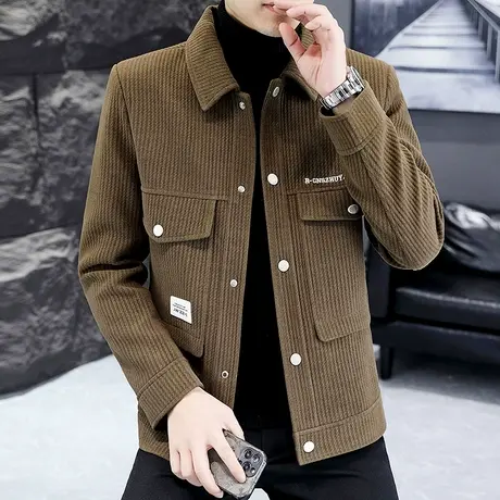 秋冬季高端简约时尚呢子外套男士翻领冬装加厚休闲短款毛呢夹克潮商品大图